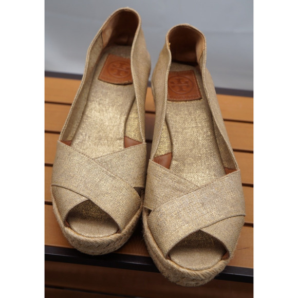 Tory Burch Filipa Espadrille Wedge Gold/Tan Size 11B - Picture 14 of 16